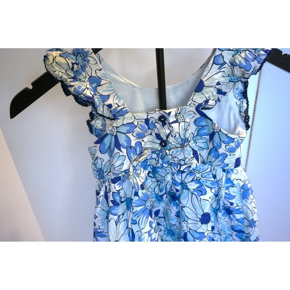 Sigrid Olsen Kids Blue Floral Cotton Ruffle Strap Dress Size 6